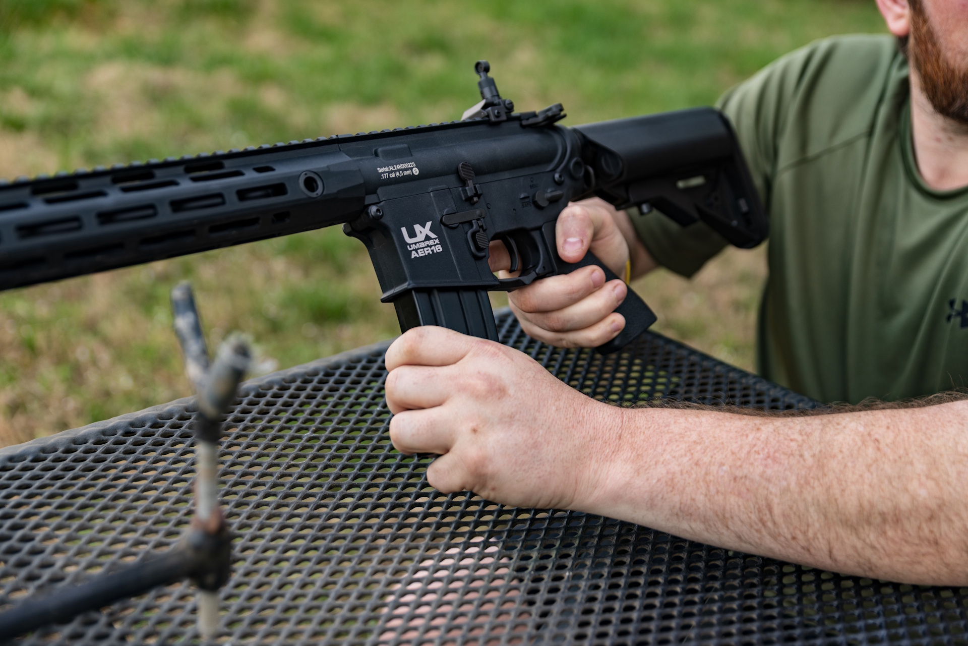 AER16 electric BB gun on table top